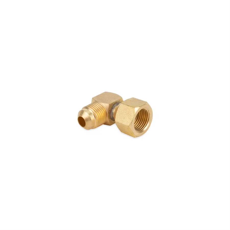 57633 – CAMCO Propane Hose Connector, 90 Degree Elbow 3/8 Inch Female Flare x 3/8 Inch Male Flare Brass Without Shut ...